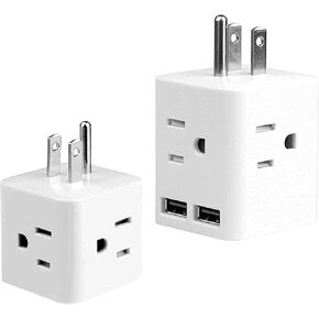 2 PCS Multi Plug Outlet Extender,Plug Adapter,Wonplug Multiple Plug Outlets with 4 AC Electrical Sockets,3 Prong to 2 Prong Adapter USA Portable Design for Home Office Hotel Travel,White