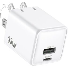 USB C Wall Charger Block 33W, Dual Port GaN PD3.0 Power Adapter Fast Type C Charging Block Foldable Plug Compatible with iPhone 16/16 Pro/16 Pro Max/16 Plus/15/14/13/12, Galaxy, iPad, Airpods, White