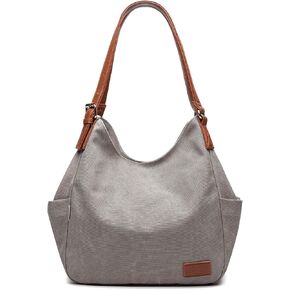 Worldlyda Women Canvas Hobo Purse Multi Pocket Tote Shopper Shoulder Bag Casual Top Handle handbag with Embroidery Ethnic