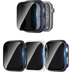 COMMUTER [3 Pack] Privacy Screen Protector for Apple Watch 9/8/7 45mm, Hard PC Ultra-Thin Case with Built-in Anti-Peeping Tempered Film for Apple Watch Series 9/8/7 45mm, Black/Clear/Rose Gold
