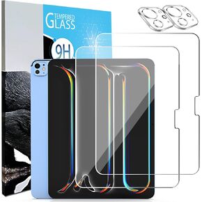 Screen Protector for iPad Pro 13 inch M4 2024 7th Generation, 2 Packs 9H Tempered Glass Film with 2 Packs Camera Protector, High Sensitivity, Scratch Resistant, HD Clarity