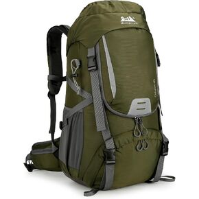 Mountain Land 60l المشي لمسافات طويلة على ظهر المخيمات للماء - حقيبة ظهر خفيفة الوزن خفيفة الوزن مع التخييم مع غطاء المطر في الهواء الطلق في الهواء الطلق مع مقصورة الأحذية لتسلق السفر الأزرق الداكن