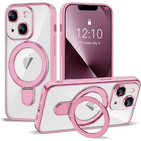 Compatible with iPhone 14 Pro Max Case with Magnetic Ring Stand [Compatible with Mag-Safe] [Full Camera Lens Protector] Soft Plating Phone Case for iPhone 14 Pro Max 6.7", Grey Blue