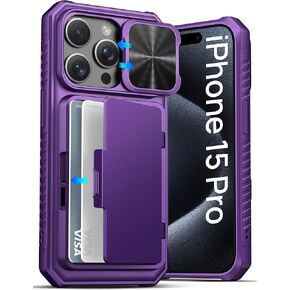 for Samsung Galaxy S25 Case, Built-in Card Holder (Store 3-5 Cards) & Slide Camera Cover & RFID Blocking, Military Grade Protection, Hard Wallet Phone Case for Samsung S25 6.2", Dark Purple