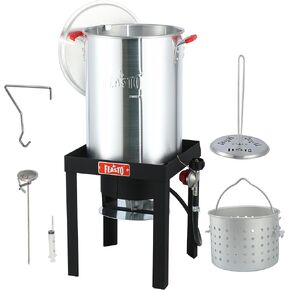 FEASTO 4 in 1 Turkey and Fish Fryer Set with 30 Qt & 10 Qt Aluminum Pots, Electronic ignition Outdoor Propane Gas Cooker with Adjustable 0-10 PSI Regulator, Non-Assembly Frame Stand