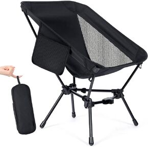 Folding Camping Chairs, Lightweight and Portable Folding Camp Chair for Backpacking, Hiking, and Picnics, Black