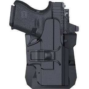 OWB Holster for Glock 26 27 33 Gen 1-4, Tactical 360 Degrees Rotatable Outside Waistband Paddle Molle Belt Holster with Index Finger Release Button, Polymer Open Carry Holster, Right-Handed