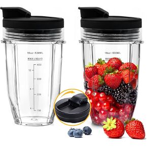 2Pcs Replacement 16oz Blender Cups with 4Pcs Sip & Seal Lids for Ninja, Single Serve Blender Cup for BL660 BL740 BL770 BL780 BL810 BL820 BL830 QB3000 Nutri Ninja Series Blenders