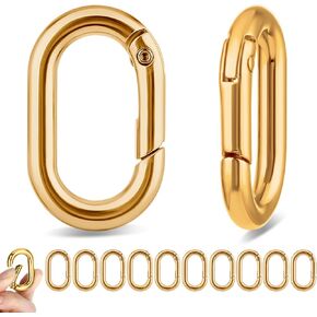 10 Pcs Stainless Steel Carabiner, Black Metal Carabiner Clip Dog Tag Clip Connector, Oval Carabiner Heavy Duty for Bag Pet Collar Lanyard Outdoor Camping Hiking