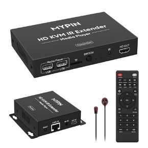 1080P HDMI KVM Extender Over Cat 6/7/8 Cable up to 492 ft, HD Digital Media Player for USB Drives,HDMI Extender with 3.5mm Audio & Loop Out, Supports IR Remote, Support for One to Many Connection