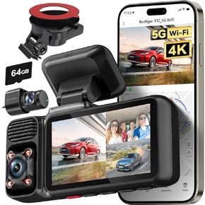 REDTIGER 4K 3 Channel Dash Cam with Suction Cup Mount