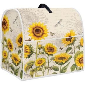 Sunflower Butterfly Kitchen Aid Mixer Cover Stand Mixer Dust Proof Cover with Accessory Storage Pockets and Handles, Fits All Tilt Head & Bowl Lift Models (Fits for 4.5-Quart and 5-Quart)