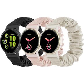 Stretchy Scrunchie Bands Compatible with Garmin Vivoactive 5, 20mm Nylon Sport Elastic Band for Venu/Sq/Sq 2/2 Plus/Vivoactive 3/Forerunner 165/55/245 Music for Women Men（3 Pack ）