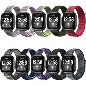 10 Packs Nylon Band Compatible with Fitbit Versa 3/Fitbit Versa 4/Fitbit Sense 2/Fitbit Sense for Women Men, Adjustable Sport Stretchy Braided Solo Loop Strap for Fitbit Versa 3/4