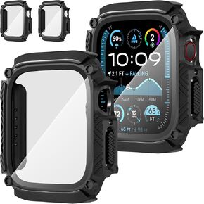 Suoman for Apple Watch Series 9/8/7 45mm Case, 9H Tempered Glass Screen Protector+[Dazzling Cool Armored] [Full Body Shockproof ] Hard PC Waterproof Protective Cover -Black