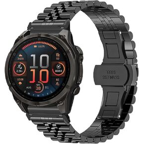 Compatible with Garmin Fenix 8 51mm Bands, 20mm, 22mm, 26mm QuickFit Solid Stainless Steel Metal Band with Butterfly Folding Clasp Link Bracelet Compatible with Enduro, Fenix, Tactix, Descent, Instinct, epix, Approach, Forerunner Series Watch