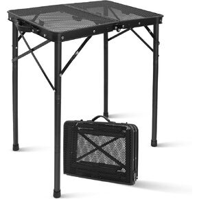 Small Folding Grill Table for Outside, 3 Heights Adjustable Lightweight Portable Metal Outdoor Grill Table for Camping Picnic Cooking BBQ, Black