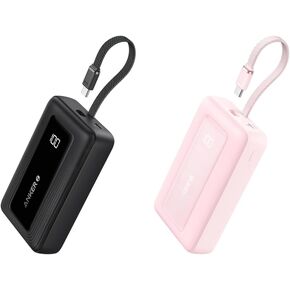 Anker Power Bank (20K, 30W, Built-in USB-C Cable) B2C - UN Black with Pink Iteration