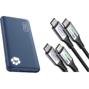 INIU 10000mAh Power Bank + (6.6ft, 2-Pack) 240W USB C Charging Cord