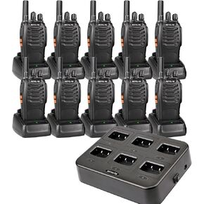 Retevis H-777 2 Way Radios (10 Pack) Bundle with Six-Way Charger (1 Pack), Walkie Talkies for Adults, Rechargeable Long Range Two Way Radio, Shock Resistant, Short Antenna for Business Education