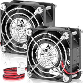 GDSTIME 60mm 24V DC Waterproof IP67 Fan High Speed 60x25mm Dual Ball Bearing Small Brushless Cooling Case Fans 2 Pin for RV Refrigerator Solar Battery Box Server Ventilation, 2-Pack