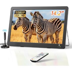 NORTHING 14.2" Portable TV with Antenna,1080P Small Flat Screen Mini TV with Digital ATSC Tuner, Battery Operated TV for Camping Travel Kitchen, Support HDMI, AV, USB Input, Remote Control