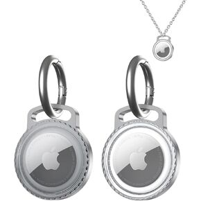 Aluminum Waterproof Airtag Holder - 2 Pack Airtag Keychain Holder Compatible with Apple AirTags, Ultra Durable Anti-Scratches Protective Case with Keyring for Keys, Backpack, Pet, Bag, Black/White