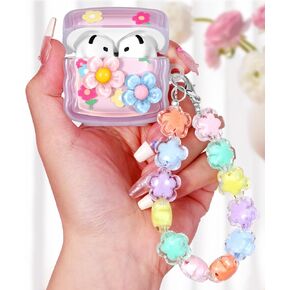 Boaretiu for Airpods 4 Case 2024 for Women Girls Girly Cute Kawaii - Girlish Stylish Shell Little Flower Design Cover with Carabiner and Kaychain for Air pods 4 in Kuwait