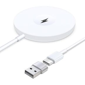 VICHYIE Fast Wireless Charger, 15W Max, Magnetic Wireless Charging Pad Compatible with iPhone 16/15/14/13/12 Series, AirPods Pro 2/Pro/4/3/2, iWatch, with USB-C & A Dual Port (White)