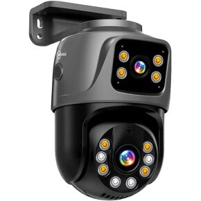 MOVOLS Dual-Lens PoE Security Camera 6MP Pan/Tilt PoE 360 Camera Outdoor, Person/Vehicle Detect, Spotlight Siren, Color Night Vision, Work Alone or Connect with Appointed NVR System