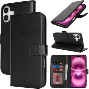 for iPhone 16 Pro Max Case Wallet with Card Holder,for iPhone 16 Pro Max Wallet Case for Women Men,PU Leather Shockproof Magnetic Buckle Stand Flip Phone Case-Black