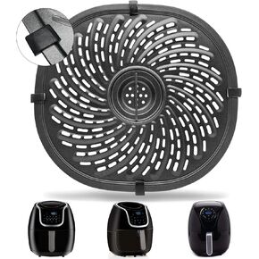 Replacement Parts for PowerXL Vortex 7 QT Air Fryer, Oval 10.3''*9.5'' Food Grade Stainless Steel Air Fryer Accessories Grill Pan Grill Plate Crisper Plate Tray Rack with Rubber Bumpers