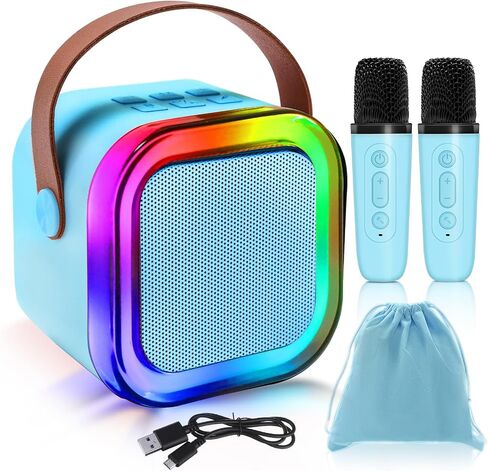 Karaoke Machines for Kids, Mini Karaoke Machine for Girl Adult with Portable Bluetooth Speaker 2 Microphones, 3 LED Disco Lights,5 Funny Sound, Gift for Boy Toddler Teen Birthday Holiday Home Party in Saudi Arabia