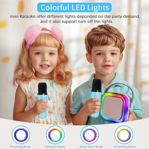 Karaoke Machines for Kids, Mini Karaoke Machine for Girl Adult with Portable Bluetooth Speaker 2 Microphones, 3 LED Disco Lights,5 Funny Sound, Gift for Boy Toddler Teen Birthday Holiday Home Party in Saudi Arabia