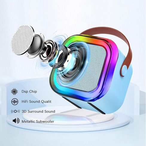 Karaoke Machines for Kids, Mini Karaoke Machine for Girl Adult with Portable Bluetooth Speaker 2 Microphones, 3 LED Disco Lights,5 Funny Sound, Gift for Boy Toddler Teen Birthday Holiday Home Party in Saudi Arabia