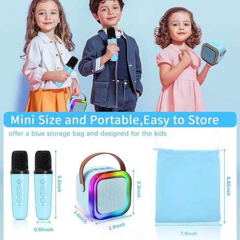 Karaoke Machines for Kids, Mini Karaoke Machine for Girl Adult with Portable Bluetooth Speaker 2 Microphones, 3 LED Disco Lights,5 Funny Sound, Gift for Boy Toddler Teen Birthday Holiday Home Party in Saudi Arabia