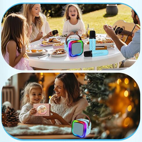 Karaoke Machines for Kids, Mini Karaoke Machine for Girl Adult with Portable Bluetooth Speaker 2 Microphones, 3 LED Disco Lights,5 Funny Sound, Gift for Boy Toddler Teen Birthday Holiday Home Party in Saudi Arabia