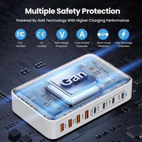 200W USB C Charger Block,Upgraded GaN III 8-Port Fast Charging Station Hub,PD 65W Laptop Charger Adapter Compatible with MacBook Pro/Air,DELL,Steam Deck,iPhone 16/15/14,Galaxy S23/22 etc (White) in Saudi Arabia