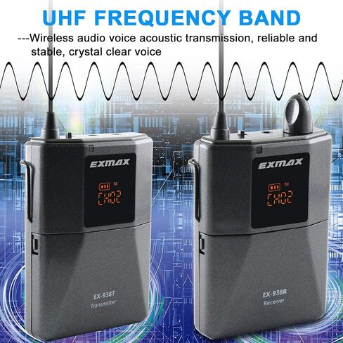 EXMAX EX-938 Wireless Microphone Audio Transmission Tour Guide System for Church Translation Teaching Travel Simultaneous Interpretation.(1 Transmitter 8 Receivers with Silver Aluninum Storage Case) in Saudi Arabia