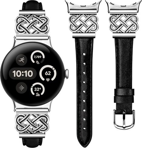 TOYOUTHS Celtic Knot Leather Band Compatible with Google Pixel Watch 3 41mm/Pixel Watch 2/Pixel Watch 1 Band Women, Slim Dressy Thin Fashion Designer Premium Leather Strap for Pixel 3 2 1 Smartwatch in Kuwait