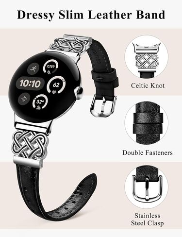 TOYOUTHS Celtic Knot Leather Band Compatible with Google Pixel Watch 3 41mm/Pixel Watch 2/Pixel Watch 1 Band Women, Slim Dressy Thin Fashion Designer Premium Leather Strap for Pixel 3 2 1 Smartwatch in Kuwait
