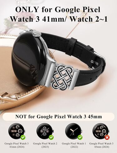 TOYOUTHS Celtic Knot Leather Band Compatible with Google Pixel Watch 3 41mm/Pixel Watch 2/Pixel Watch 1 Band Women, Slim Dressy Thin Fashion Designer Premium Leather Strap for Pixel 3 2 1 Smartwatch in Kuwait