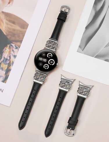 TOYOUTHS Celtic Knot Leather Band Compatible with Google Pixel Watch 3 41mm/Pixel Watch 2/Pixel Watch 1 Band Women, Slim Dressy Thin Fashion Designer Premium Leather Strap for Pixel 3 2 1 Smartwatch in Kuwait