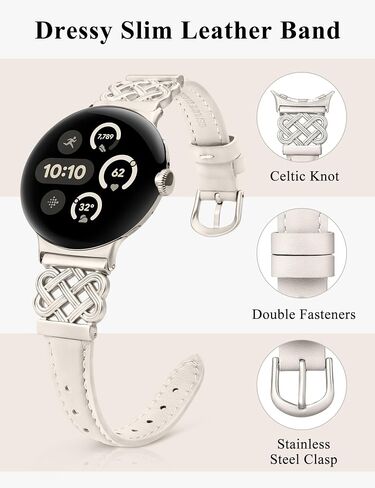 TOYOUTHS Celtic Knot Leather Band Compatible with Google Pixel Watch 3 41mm/Pixel Watch 2/Pixel Watch 1 Band Women, Slim Dressy Thin Fashion Designer Premium Leather Strap for Pixel 3 2 1 Smartwatch in Kuwait