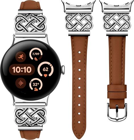 TOYOUTHS Slim Leather Band Compatible with Google Pixel Watch 4 3 41mm/Pixel Watch 2 1 Band Women, Celtic Metal Dressy Thin Fashion Designer Premium Leather Strap for Google 4 3 2 1 Smartwatch in Saudi Arabia