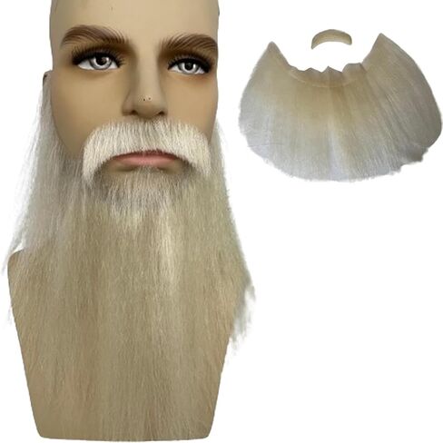 Fake Beard Human Hair Full Hand Tied Facial Hair False Beards Lace Invisible Face Mustache for Party Makeup Cosplay Costume Party 6-7INCH (Black Color) in Kuwait