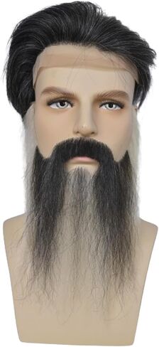 Fake Beard Human Hair Full Hand Tied Facial Hair False Beards Lace Invisible Face Mustache for Party Makeup Cosplay Costume Party 6-7INCH (Black Color) in Kuwait