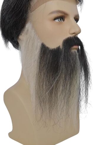 Fake Beard Human Hair Full Hand Tied Facial Hair False Beards Lace Invisible Face Mustache for Party Makeup Cosplay Costume Party 6-7INCH (Black Color) in Kuwait