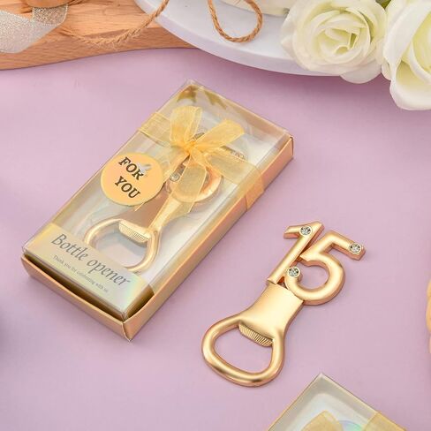 YKLIGTN 50 Pieces 50th Birthday Party Favors Golden Bottle Opener Set Personalized Bulk Bottle Openers with White Sheer Organza Bags Thank You Tags for Guests Birthday Wedding Anniversaries Souvenirs in Saudi Arabia
