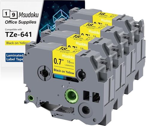 4 Pack TZe 641 Tze641 Compatible with TZe-641 18mm 0.7 Laminated Yellow Tape Compatible for Brother P Touch Tape for PTD610BT PTD410 PT-P710BT PTD400 PT-P700 Label Maker (Black on Yellow) in Kuwait